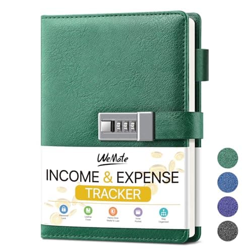 WEMATE Accounting Ledger Book with Lock, Accounting Log, Tracking Income & Expenses Deposits, Expense Tracker Notebook for Small Business Bookkeeping & Personal Use A5 Green 8.5x5.3"