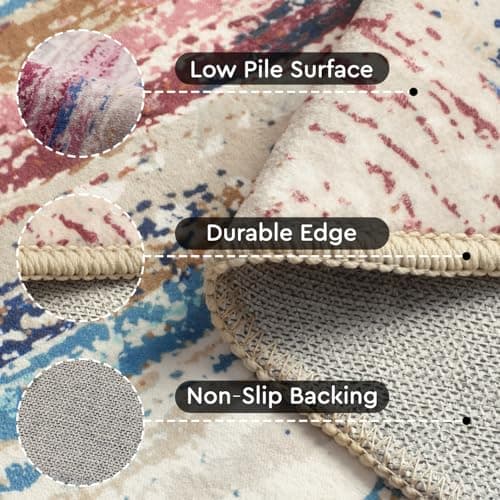 tchdio Round Rug 5FT Colorful Modern Abstract Circle Rug for Bedroom Non Slip Soft Circular Rug Carpet Washable Round Area Rug, Multi Color, 5FT - Thumbnail 3