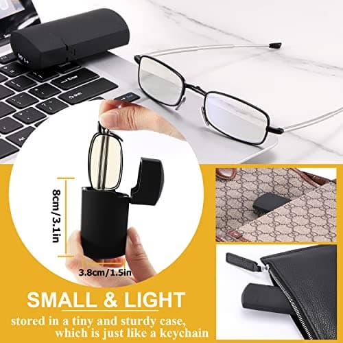 Yiwaeye Folding Reading Glasses Blue Light Blocking, Soft Nose Pad Spring Hinge Portable Thin Readers for Men Women 3 Pack Black/Gunmetal/Blue +1.25 - Thumbnail 3