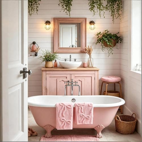yuboo Pink Bow Hand Towels Set of 2, Cute Coquette Bathroom Decor for Teen Girls, Soft 3D Tufted Absorbent Decorative Towels, Preppy Gift Towel for Women & College Dorm (Pink, 14"x29") - Thumbnail 4