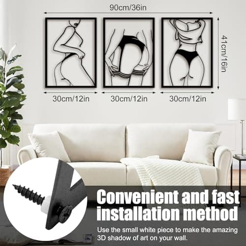 powercarried 3D Metal Wall Art Decor - Moon Girl, Black - Thumbnail 4