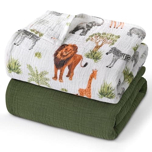 GLLQUEN BABY Muslin Swaddle Blankets,2-Pack Receiving Blankets for Newborn Boys and Girls,Baby Swaddle Blanket Unisex,Tropical Africa,Baby Essentials, Registry & Gift, 40 x 38 inches - Image 1