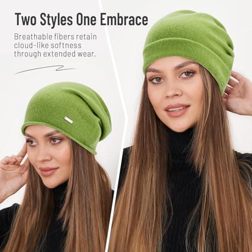 HAMUNI Wool Slouchy Beanie for Women, Soft Warm Beanies Hats- Lightweight & Breathable Knitting Skull Beanies Cap for Spring, Fall, Winter - Thumbnail 5