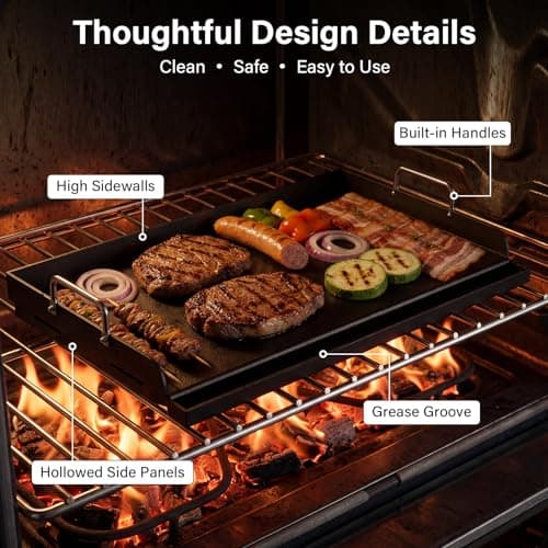 BLUES GRILL PARTS 17" x 13" Nano-Ceramic Nonstick Cast Iron Griddle - Universal Flat Top with Grease Groove, Reinforced Ridges & High Sidewalls, Cooking Skillet Pan for Gas/Charcoal Grills & Stove Top - Thumbnail 6