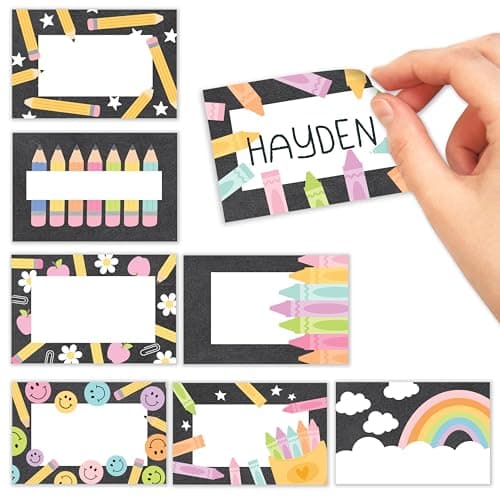 Self Adhesive Name Tags Sticker -56 Student Nametags Sticker, Cubby Name Tags for Classroom Decor, Classroom Labels for Bins, Reunion Baby Shower Birthday Party Supplies, Chalkboard Sticky Locker Tag - Image 1