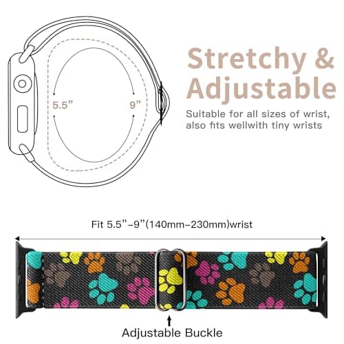 XSMDAJDTXZ 2 Pack Stretchy Solo Loop Compatible with Apple Watch Band 40mm 41mm 44mm 45mm 46mm 49mm 38mm 42mm Women Men, Sport Nylon Elastic Straps Braided Wristbands for iphone Watch Series 11 10 9 8 7 6 5 4 3 Ultra SE (caidog/dog, 38mm/40mm/41mm/42mm(Series 10)) - Thumbnail 2