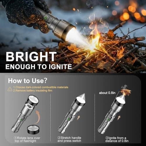 SKYFIRE Tactical Flashlight Rechargeable with Fire Starter, 3000 Lumens Super Bright LED Flashlights for Camping Emergency Home, 5 Modes Zoomable EDC Flash Light with 5000mAh Battery & Power Display - Thumbnail 3