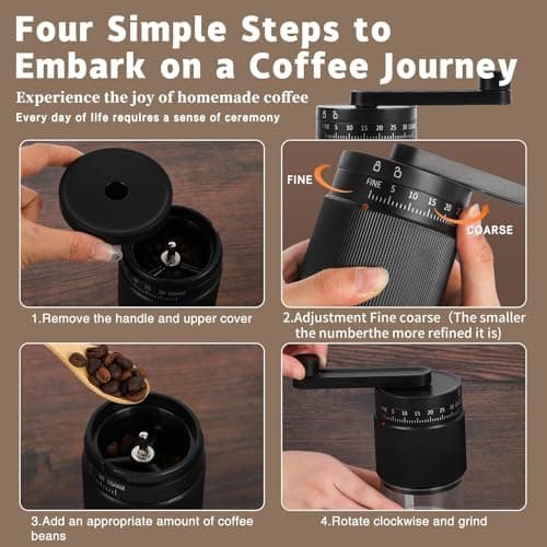 Manual Coffee Grinder - 95 Ceramic Burr, Adjustable Coarse to Fine, 30g Beans & 80ml Powder, Detachable Handle for Espresso, French Press, Camping - Thumbnail 4