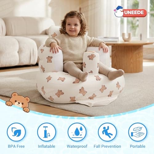 UNEEDE Inflatable Baby Seat for 3 Months & Up, Infant Floor Chair for Sitting Up with Built in Air Pump, Lightweight Travel Baby Seat for Home, Camping, Beach & Outdoor - Thumbnail 6