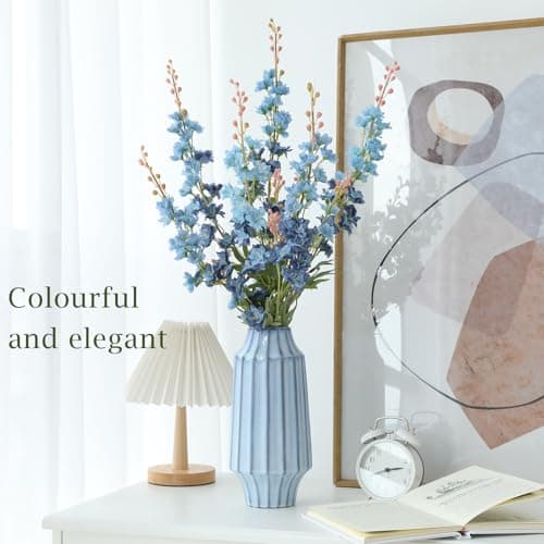 LILUYTO 6PCS Blue Delphinium Artificial Flowers, Long Stem Faux Larkspur Silk Flowers, 33.5" Bendable Fake Flowers Bouquets for Tall Vase Table Kitchen Home Offices Garden Wedding Decor - Thumbnail 6