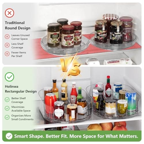 Holinwa Lazy Susan Organizer for Refrigerator, 13.5" x 8.5" Clear Rectangular Fridge Organizer Turntable for Condiments, Spice Racks Organizer for Cabinet, Pantry & Kitchen Countertop(1 Piece) - Thumbnail 2