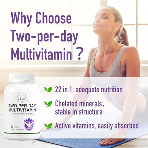 HUJ Two-Per-Day Multivitamin - Adult Multivitamin/Multi-Mineral Supplement with Vitamins ACDKE,Vitamin Bs and More Essential Minerals - Supports Whole Body Health and Normal Metabolism - 60 Tablets - Thumbnail 4