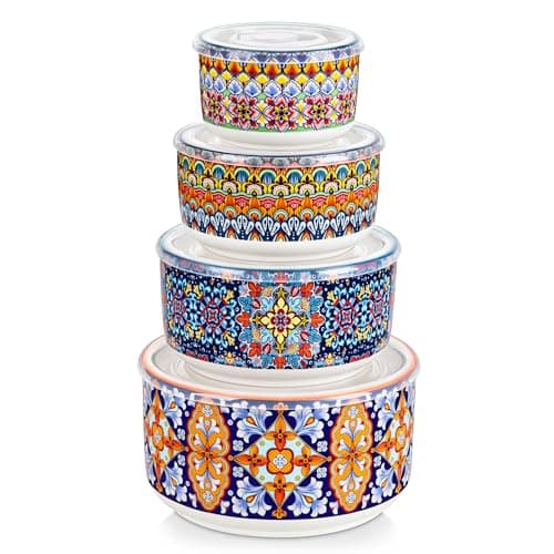 vancasso Serving Bowls with Lids Set of 4, Ceramic Nesting Mixing Bowls for Food Storage, Prep and Stackable, Dishwasher & Microwave Safe Gift Set, 60/36/20/10 OZ, Series SIMI - Image 1