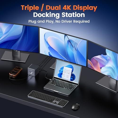 TobenONE 16-in-1 Laptop Docking Station Triple 4K Monitor with 150W Power Supply, 3 HDMI, 2.5Gbps Ethernet, 7 USB, USB-C Docking Station for Thunderbolt 5/4/3 Windows/Dell/Lenovo/HP/Asus - Thumbnail 3