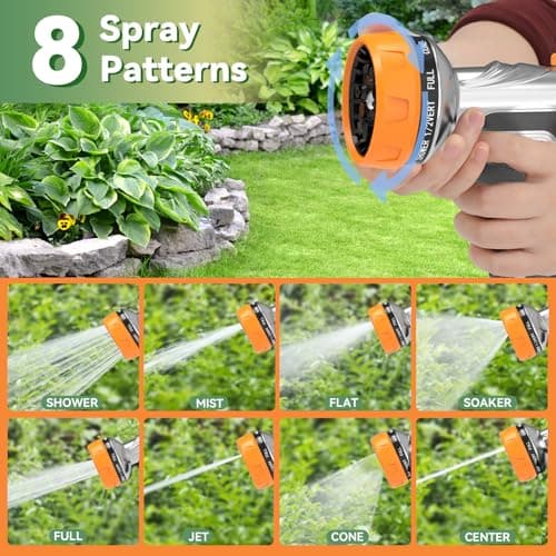 Garden Hose Nozzle, Heavy Duty Metal Water Hose Nozzle with 8 Adjustable Spray Patterns, High Pressure Hand Sprayer with Flow Control for for Garden Watering, Car & Pet Washing - Thumbnail 4