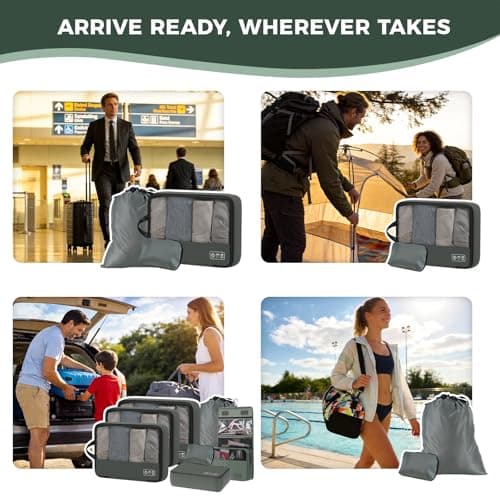 8-Piece Compression Packing Cubes for Travel, Trendy Luggage Organizer Set for Young Travelers, Space Saving for Carry-On, Suitcase, Vacation & Weekend Trips - Avocado Green - Thumbnail 2