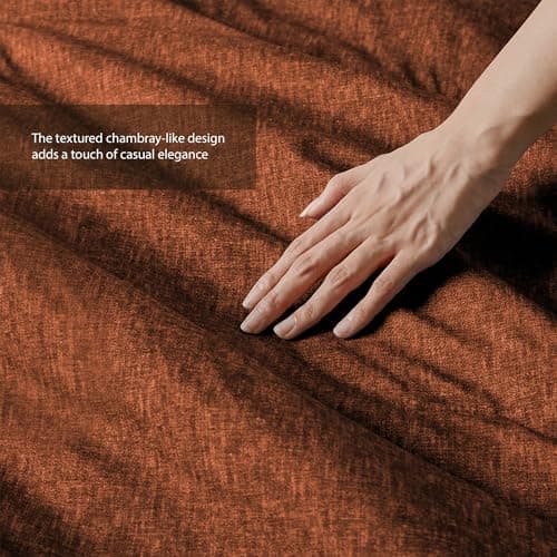 Regency Heights Full Size Comforter Set, Lightweight 7 Pieces Burnt Orange Bed in a Bag All Season Chambray Print Bedding Set Ultra Soft Comforter, Farmhouse Sheets, Pillowcase & Sham - Thumbnail 5