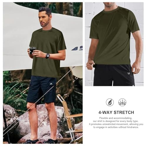 3rd hill Mens Swimming Shirts Short Sleeve UPF 50 Quick Dry Sun Protection Rash Guard Shirts for Fishing Running Army Green L - Thumbnail 5