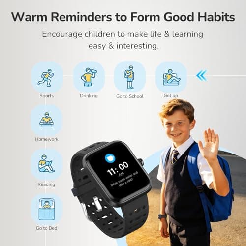 Smart Watch Kids Fitness Tracker, Kids Smart Watch with Health Monitor, Activities Track & Water/Rest/Task Reminder, IP68 Waterproof Smartwatch with Puzzle Games, Boys Gift for Birthday-Black(2 Bands) - Thumbnail 3