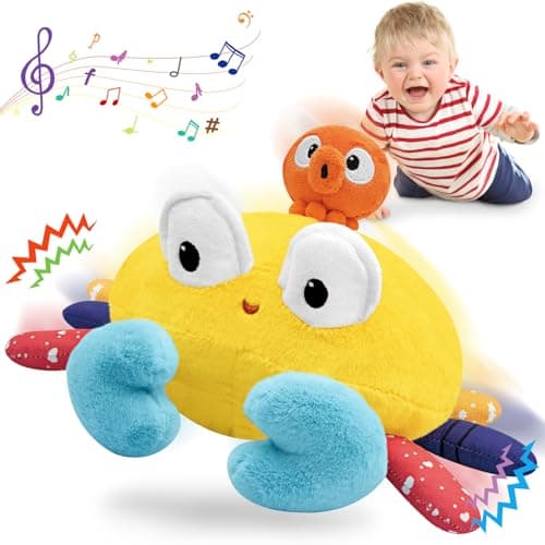 Infowush Baby Toys 6-12-18 Months - Musical Crawling Crab Plush Toy, Dancing Walking Bouncing Tummy Time Toy Interactive Sensory Learning Toys for Toddlers 1-3, Birthday Gifts for Infants Boys Girls - Image 1