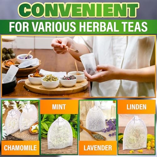 400 Pcs Disposable Tea Bags for Loose Leaf Tea - 3.62 x 2.76 Reusable Teabags Made From Unbleached Non-Woven Material - Multi-Functional Infusion Bags for Spice Pouch, Aromatherapy, Eye Compress & Spa - Thumbnail 6