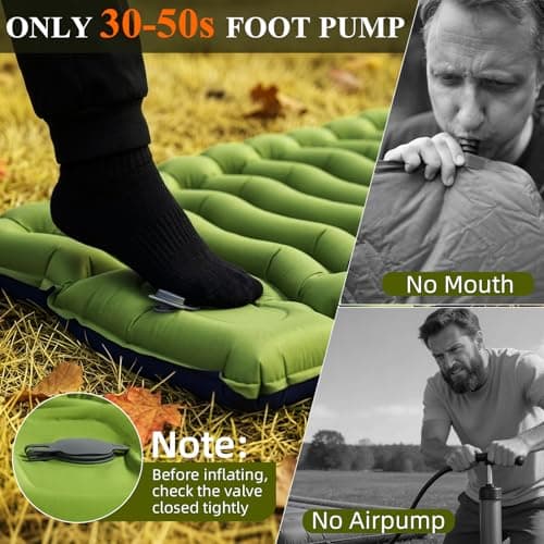 Jnconser Camping Sleeping Pad, Ultralight Inflatable Sleeping Mat with Pillow & Foot Pump, Extra Thick Compact Camping Mattress for Hiking, Backpacking & Tent Use, Dual-Colored Design (Green) - Thumbnail 3