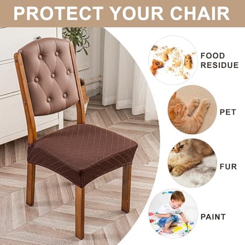 Genina Waterproof Seat Covers for Dining Room Chairs Covers Dining Chair Slipcovers Protector, No Rear Covers (Chocolate, 4 Pcs) - Thumbnail 6
