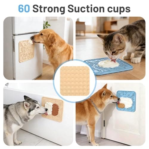 Lick Mat for Dogs,Lick Pads for Cats with Suction Cups- Large&Small Pet Anxiety Relief, Slow Feeder Dog Bowls, Bathing, Grooming and Training -2PCS Packing (Blue+Yellow, Small) - Thumbnail 6