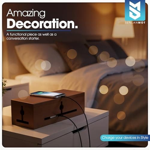 SenlanMot Wooden Cable Management Box – Modern Wire Organizer Box & Power Strip Cover for Home or Office | Large Cable Hider for Wires, Chargers & Extension Leads - Thumbnail 6
