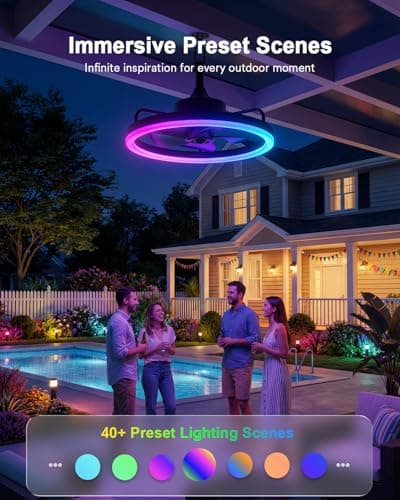 Lumary 20'' Smart Outdoor Ceiling Fans with Lights, Wi-Fi Bluetooth Direct Connect RGBCW Gazebo Fans, 40+ Scenes Mode, Compatible with Alexa & Google, Plug in Hanging Caged Ceiling Fan with Remote - Thumbnail 5