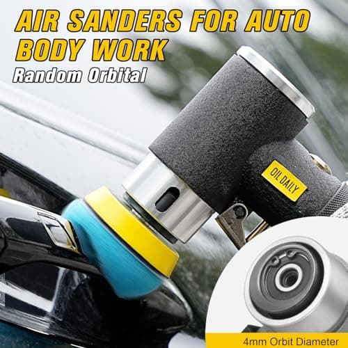 SI FANG 1'' 2'' 3'' Mini Random Orbital Air Sander Kit, High Speed Pneumatic DA Sanders Polisher for Auto Body Work, Includes 27Pcs 1/2/3in Polishing Sponge & Wool Pads, 15Pcs Sandpapers (Black) - Thumbnail 4