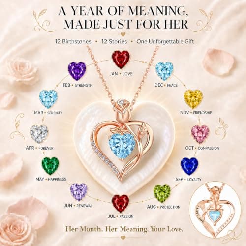 JACUPO Birthstone Rose Gold Necklace for Women(Rose Gold-03-Aquamarine) - Thumbnail 4