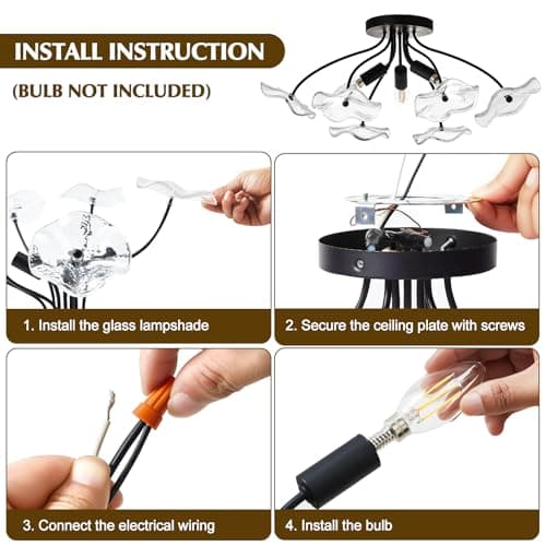 Luvkczc Semi Flush Mount Ceiling Light, Modern Glass Ceiling Light Fixture, Vintage Black Lighting for Kitchen Entryway Hallway Bathroom Bedroom Foyer, 3 Light E12 Socket - Thumbnail 4
