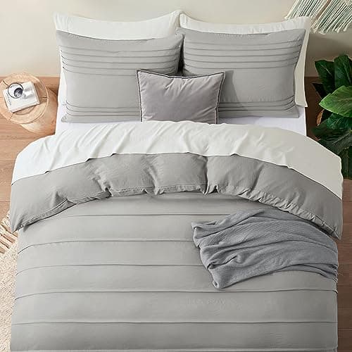 Oli Anderson Light Grey Duvet Cover King Size - Pleated King Duvet Cover, 3PCS Soft and Breathable Textured Bedding Set with Zipper Closure(Light Grey,104"x90") - Thumbnail 5