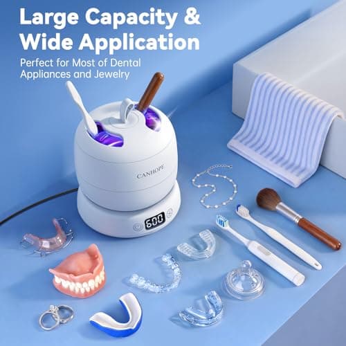 CANHOPE Ultrasonic Retainer Cleaner Machine, Ultrasonic Jewelry Cleaner, Denture Cleaner for Invisalign, Mouth Guards, Night Guards, Aligners, Toothbrush – Detachable Base & Lid, Digital Timer, White - Thumbnail 6