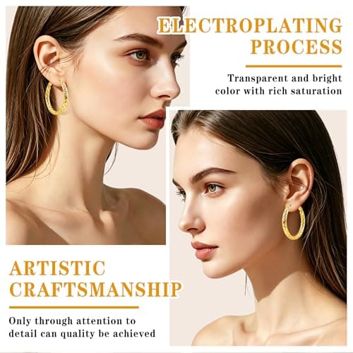 Gold Hoop Earrings, 14K Gold Plated Hoop Earrings for Women, Women's Hoop Earrings 30mm Classic Woven Design Lightweight Hypoallergenic Fashion Jewelry, Ideal Gift for Birthday Valentine Mother's Day - Thumbnail 4