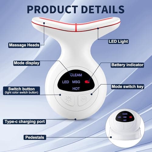 Red Light Therapy for Face, Multifunctional Face Massager with Micro-Current, LED Light Therapy & Vibration, at-Home Skin Care Face Sculpting Tool for Wrinkles, Micro-Current Facial Beauty Device - Thumbnail 6