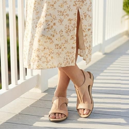 Athlefit Orthopedic Arch Support Sandals for Women Walking Orthotic Beach Nude Sandals With Adjustable Strap Size 9.5 - Thumbnail 3