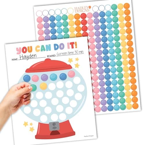 Hadley Designs Sticker Chart for Kids Behavior at Home – Reward System for Toddlers, Star Incentive Tracker for Toddlers, Chart for Kids Behavior, Classroom Gumball Incentive Charts