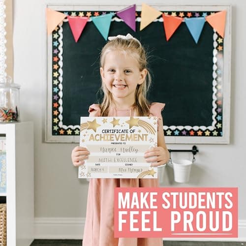 Premium Real Gold Foil Classroom Award Certificates for Students -25 Certificate of Achievement Awards, Certificate Paper, Preschool Graduation Certificates, Kindergarten Diploma, Star Student Honors - Thumbnail 3