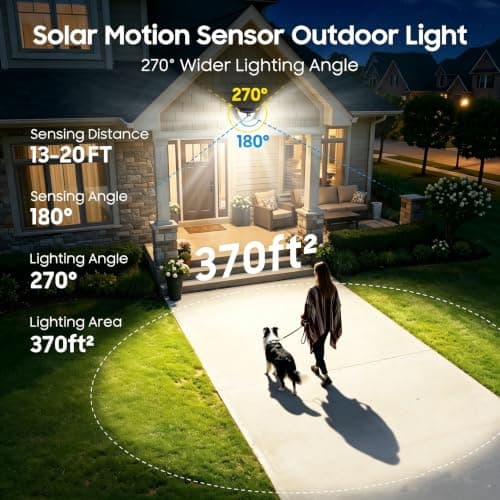 Solar Motion Sensor Lights Outdoor, 151 LED Super Bright Solar Lights 270° Angle,Wireless Security Wall Light with 2 Lighting Modes, IP65 Waterproof Solar Powered Fence Lights for Patio,Yard,Walkway - Thumbnail 2