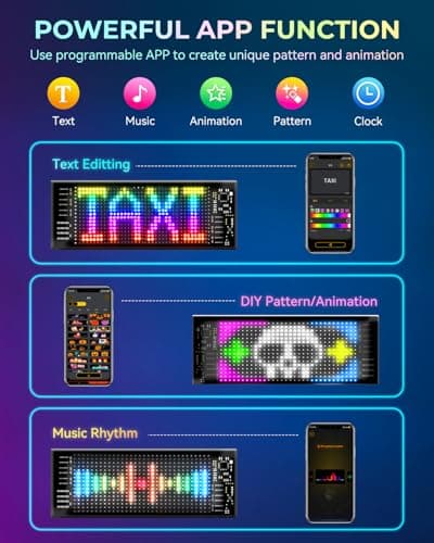 Pak Scrolling Advertising LED Sign, 7” x 3” Devil Eyes Light for Cars, Programmable Store Sign with Remote APP Control, Flexible Digital Display, DIY Text Pattern Animations for Shop Bar Hotel - Thumbnail 4