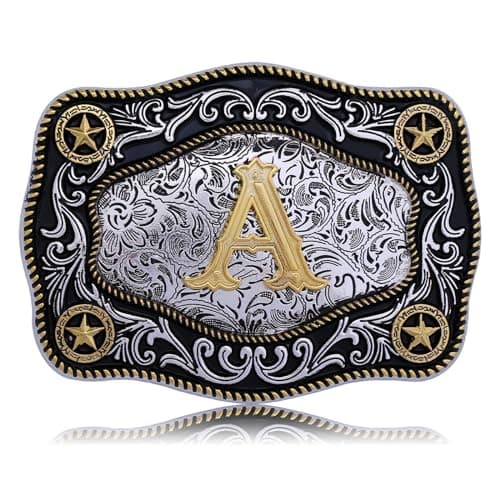 Absbolo Western Belt Buckle Initial Letters ABCDJMR to Z Large Gold Cowboy Belt Buckle for Men Women A