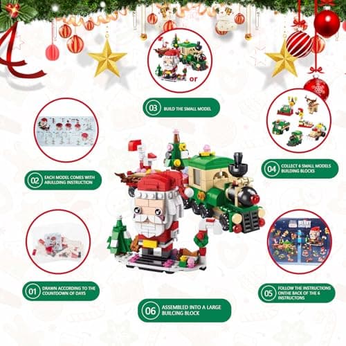 2025 Christmas Advent Calendar, 6 IN 1 Santa Claus Train Building Blocks, 12 Days Countdown Calendar Toy for Kids, Christmas Building Toys Party Favors, Kids Christma Gifts for Boys & Girls - Thumbnail 5