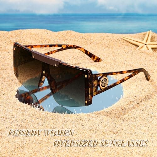 FEISEDY Women Sunglasses, Oversized Square Flat Top Shield Shades for Men B4060 - Thumbnail 4