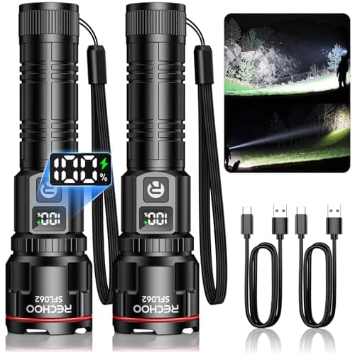 RECHOO Rechargeable Flashlights 2 Pack, Super Bright High Lumens LED Flashlight with LCD Digital Display, 3 Lighting Modes & Zoomable Torch Lights for Home Camping Hunting Emergency - Image 1