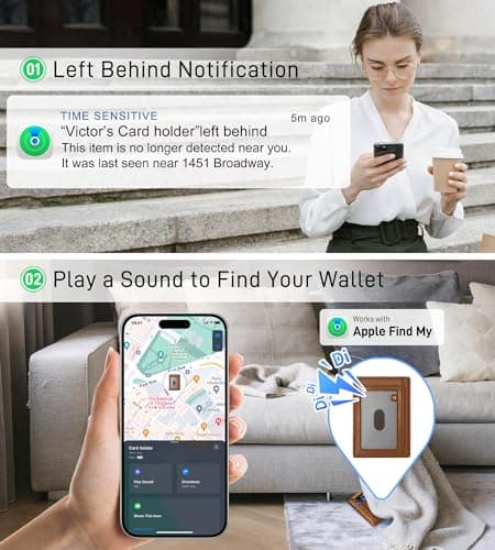 Auskang Gifts for Fathers Day, Men's Wallet with Smart Tracker Works for Find My App, Credit Card Holder Leather Slim Minimalist RFID Blocking Smart Wallet for Men (Brown) - Thumbnail 2