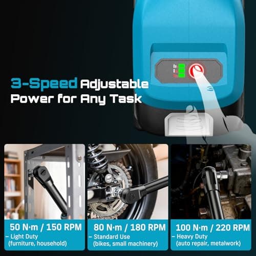 Cordless Electric Ratchet Wrench 3/8", 6" Extended Neck, 3-Speed Adjustable, 74 Ft-lbs Max Torque, 21V Power Brushless Ratchet with 2×2.0Ah Batteries & Fast Charger, 8 Sockets, 1/4"& 1/2" Adapter - Thumbnail 2