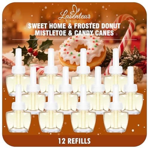 Plug-In Air Freshener Refills 12 Pack – Sweet Home, Frosted Donut, Mistletoe & Candy Canes Scents – for Home & Bathrooms – Compatible with Air Wick & Glade, Not Include Glade Plus - Image 1