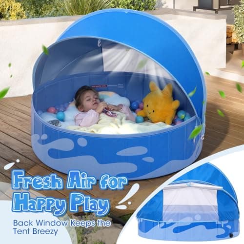 Peradix Paddling Pool for Kids and Dogs, 48" Portable Baby Pool with Canopy for Toddlers Summer, Foldable Kiddie Tent with Sun Shade Outside Water Toys for Backyard Beach, Easy Setup & Carrying Bag - Thumbnail 5